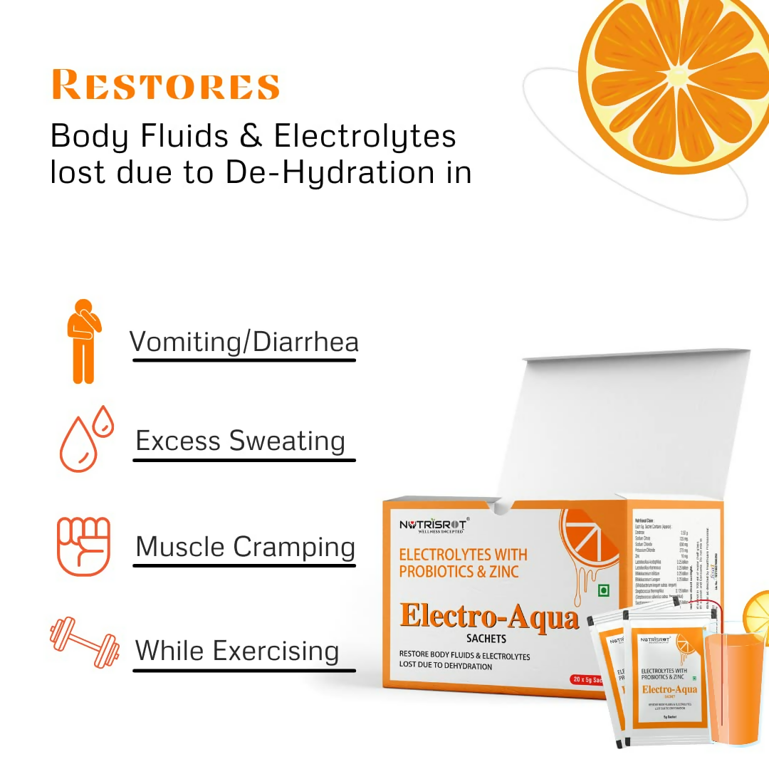 Nutrisrot Electro-Aqua Instant Hydration & Energy Drink Sachets Orange Flavour Nutrisrot