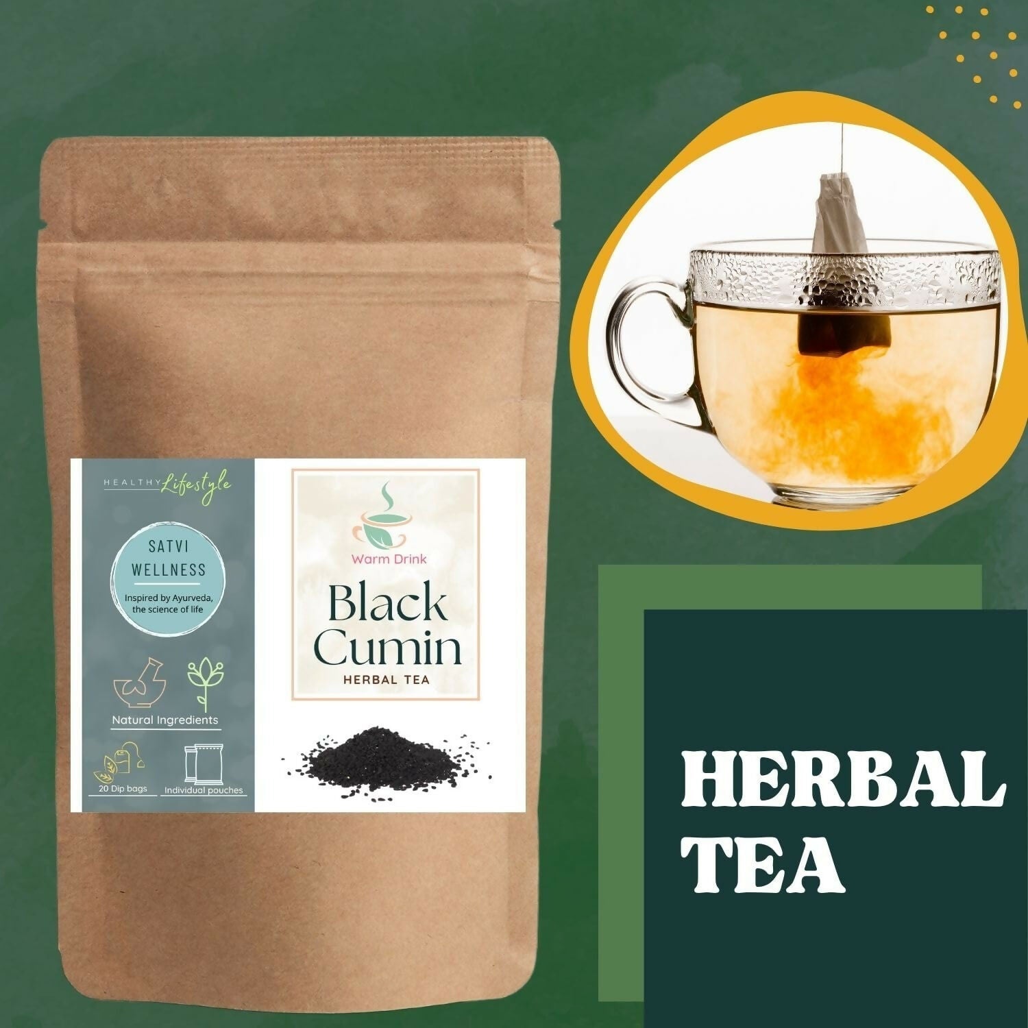 Satvi Wellness Black seed tea | Black cumin tea | Nigella seed tea | Kalonji seed tea | Herbal tea Satvi Wellness