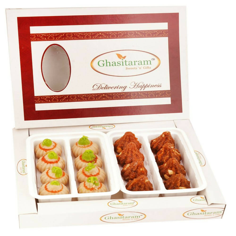 Ghasitaram White Box of Dodha Barfi and Kaju Modaks - Safuron
