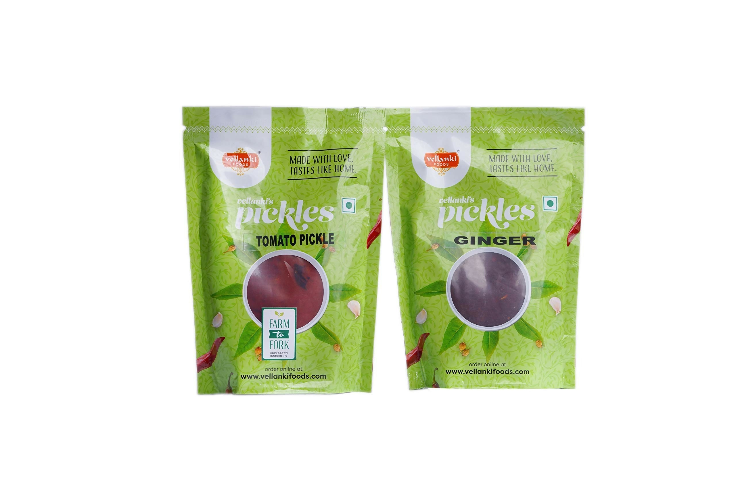 Vellanki Foods Andhra Pickles Combo Pack (250 gm Each) - Ginger Pickle,Tomato Pickle Vellanki Foods