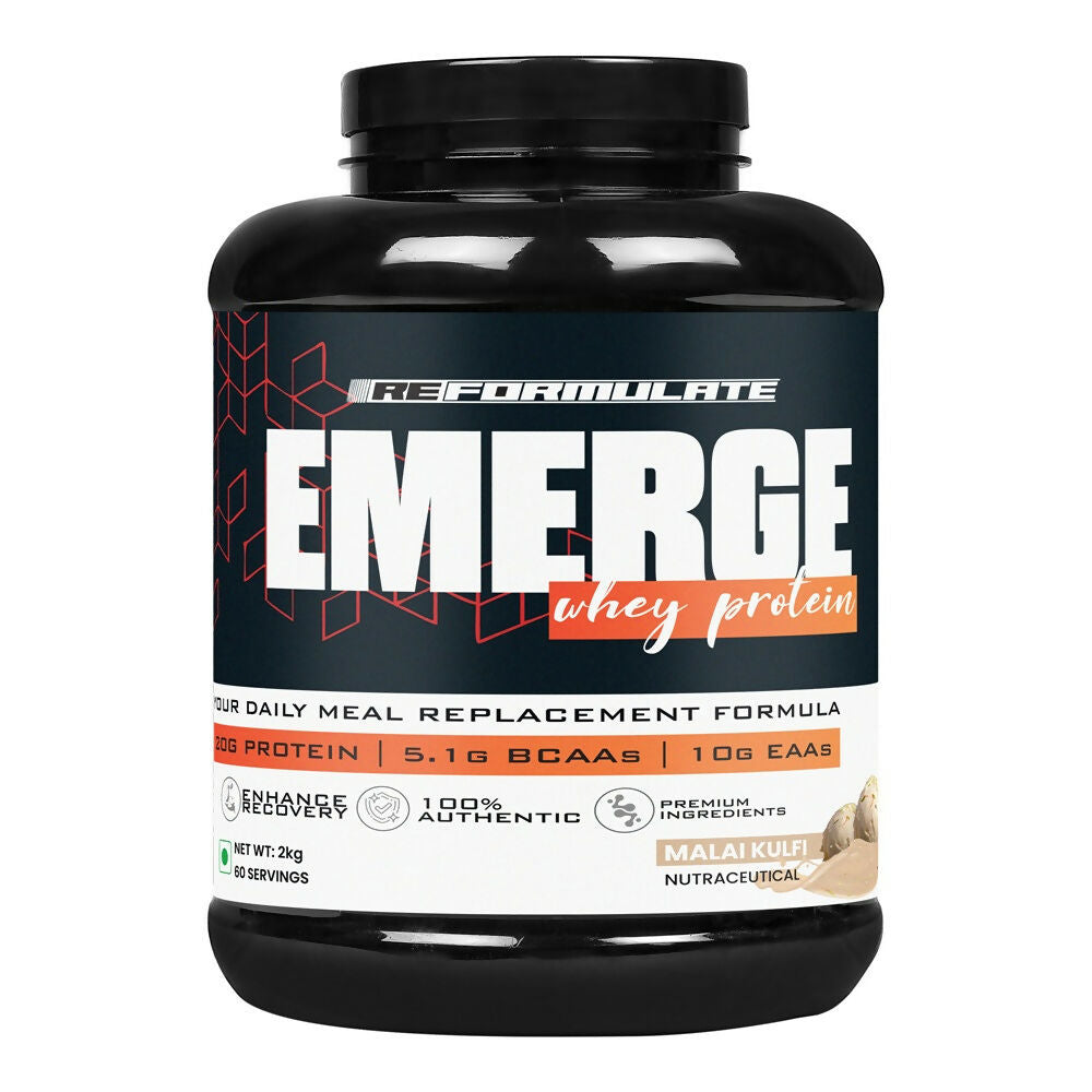 Reformulate Emerge I Whey Protein I Your Daily Meal Replacement Formula I 20 G I Protein I 5.1 G Bcaa's I 10 G Eaa's - Malai Kulfi Reformulate