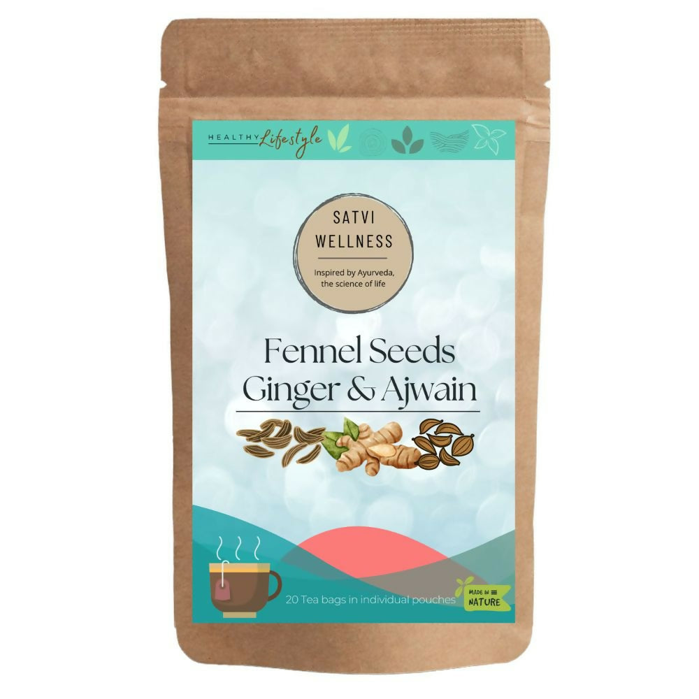 Satvi Wellness Fennel Ginger Ajwain Tea | Fennel Tea | Ginger Tea | Ajwain Tea | Herbal Tea Satvi Wellness