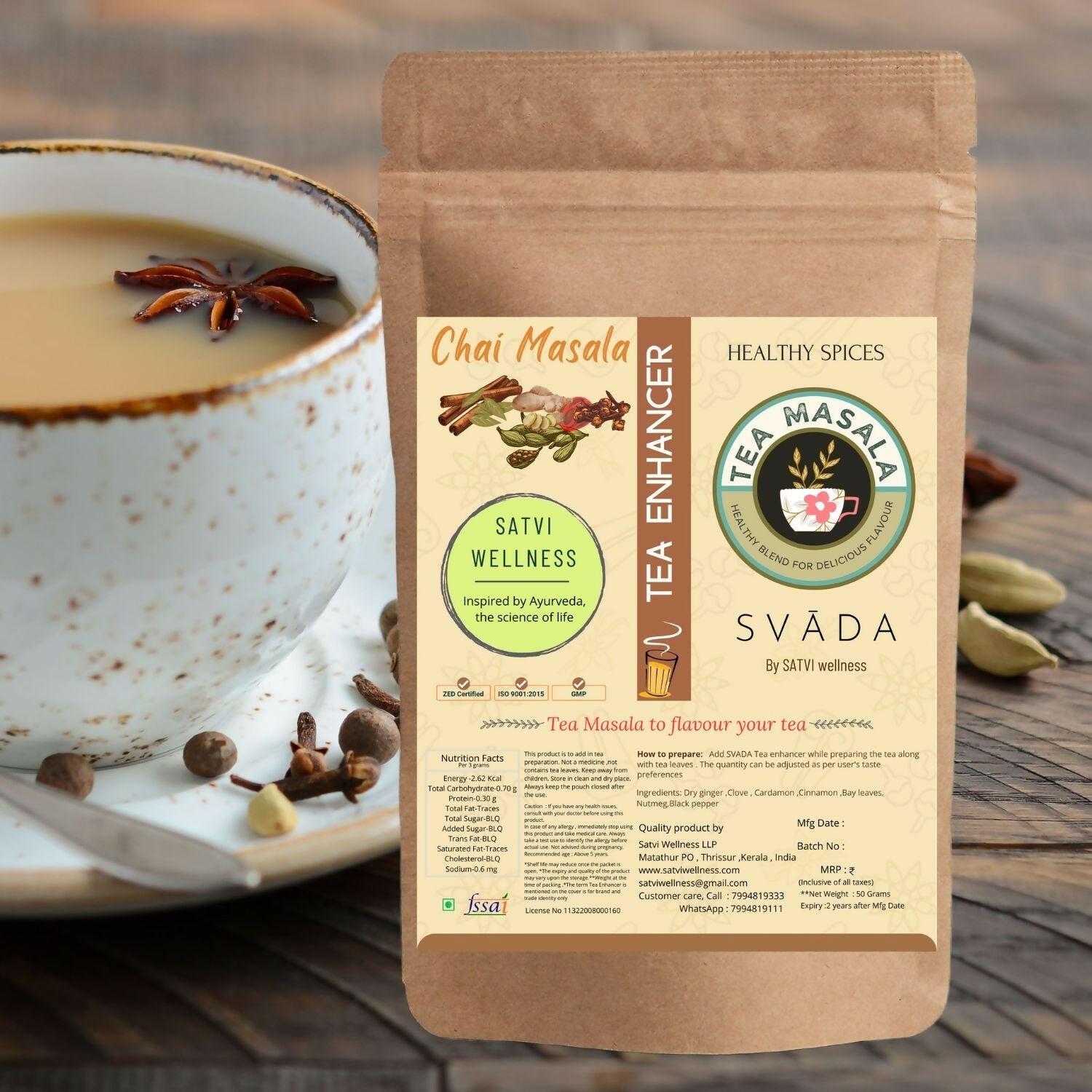 Satvi Wellness Tea masala | Indian Chai Masala | Tea Enhancer | Ginger tea mix Satvi Wellness