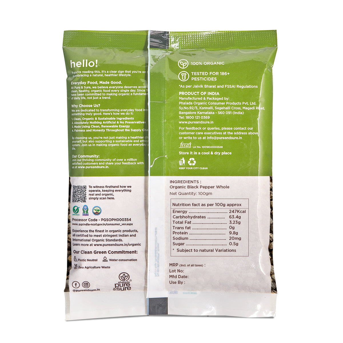 Pure & Sure Organic Black Pepper Whole Pure & Sure