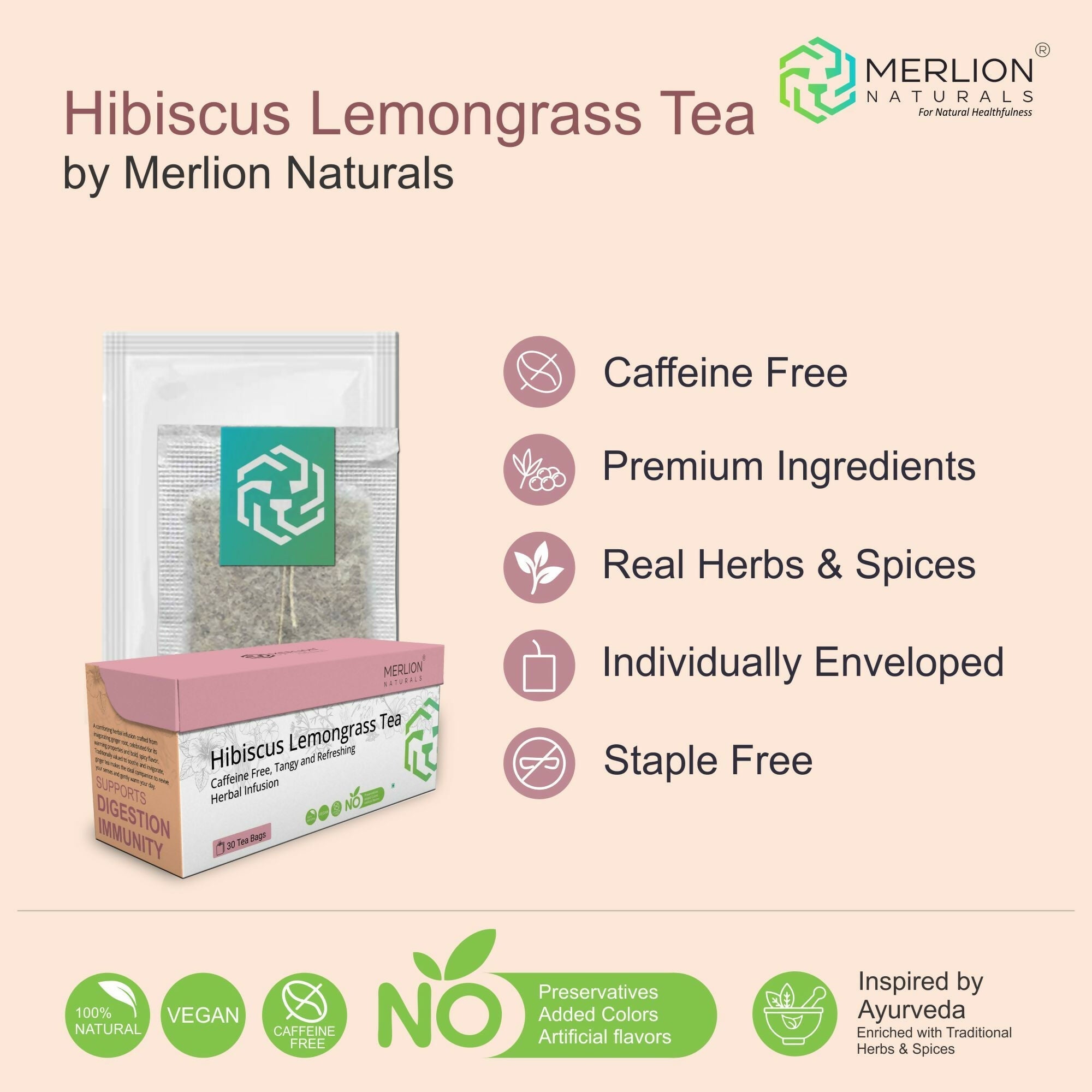 Merlion Naturals Hibiscus Lemongrass Tea Bags Merlion Naturals