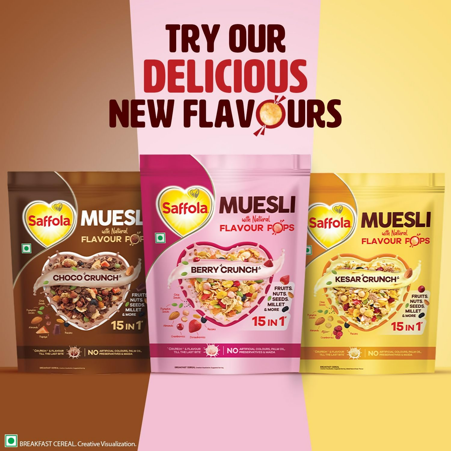 Saffola Muesli Fruit & Nut Berry Crunch with Flavour Pops Saffola