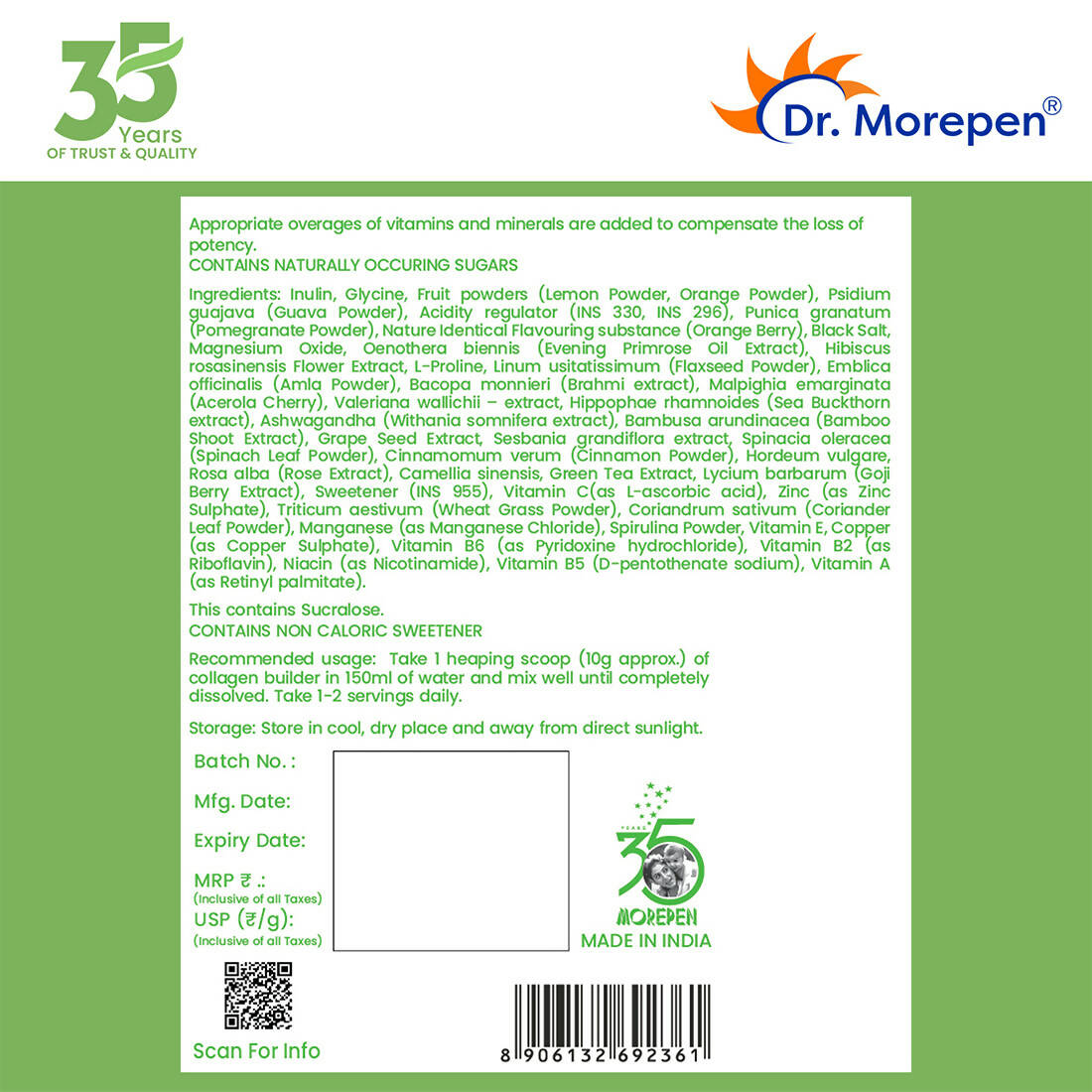 Dr. Morepen Natural Collagen Builder - Orange Berry Flavour Dr. Morepen