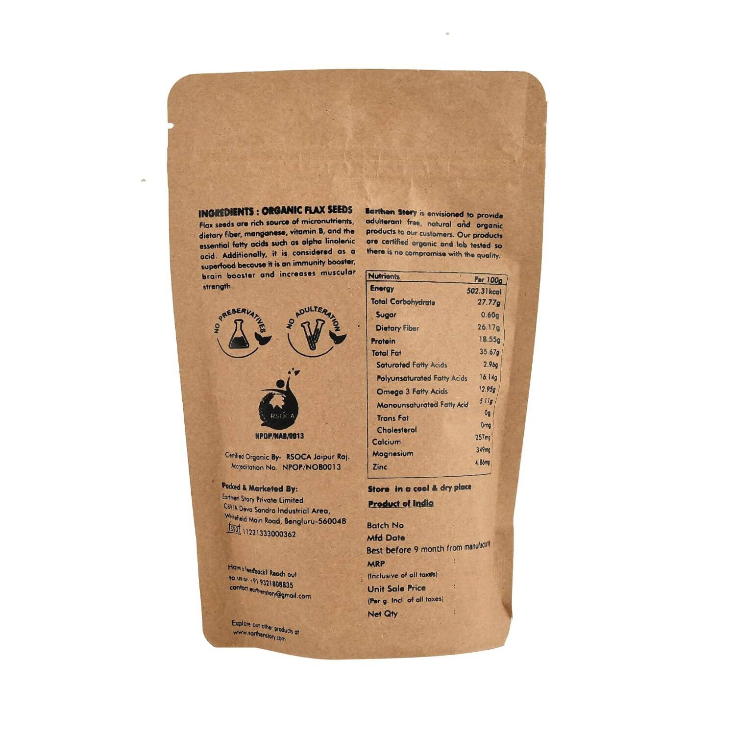 Earthen Story Certified Organic Flax Seeds Earthen Story