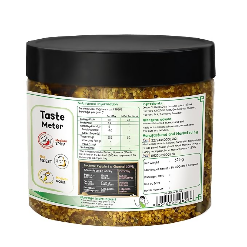 FarmDidi Spicy Green Chilli Pickle - Spicy FarmDidi