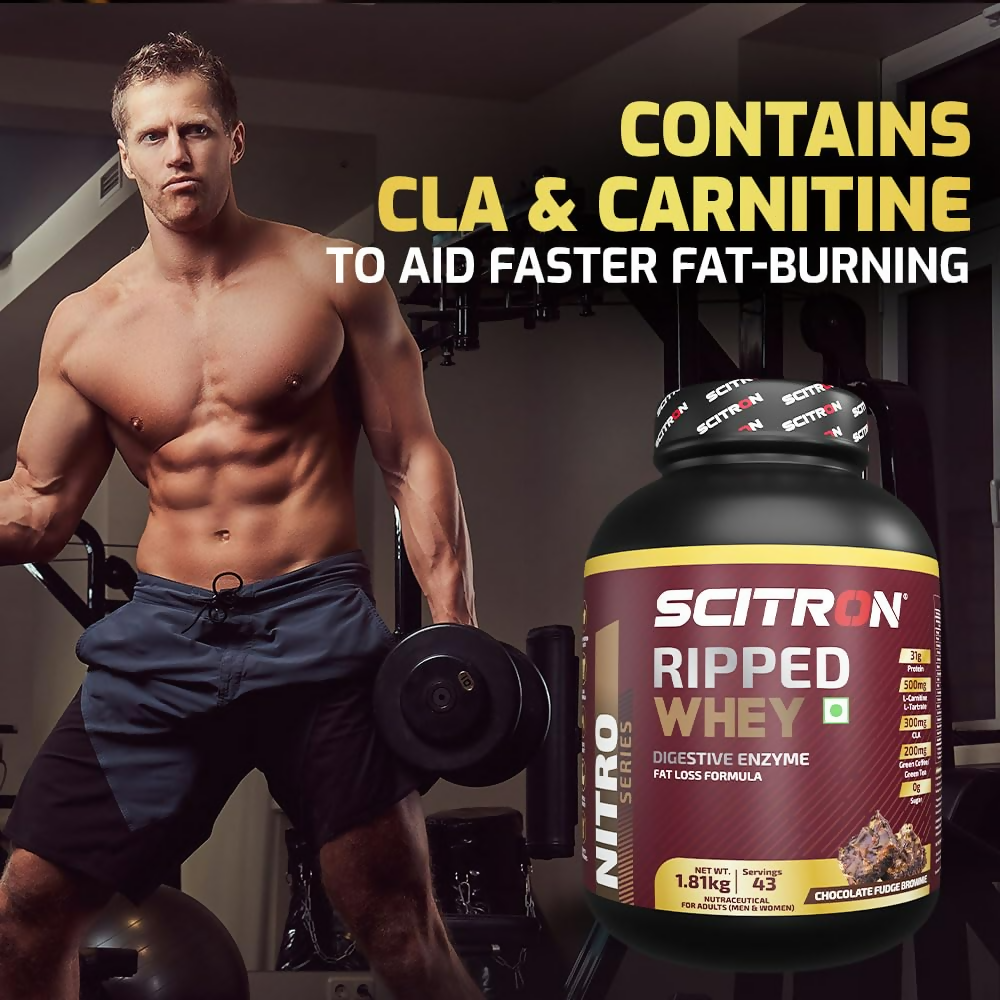 Scitron Ripped Whey Protein Powder Flavor Chocolate Fudge Brownie Scitron