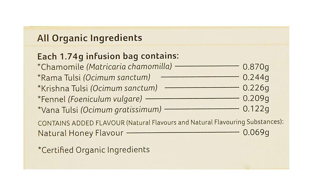 Organic India Tulsi Honey Chamomile 25 Tea Bags Organic India