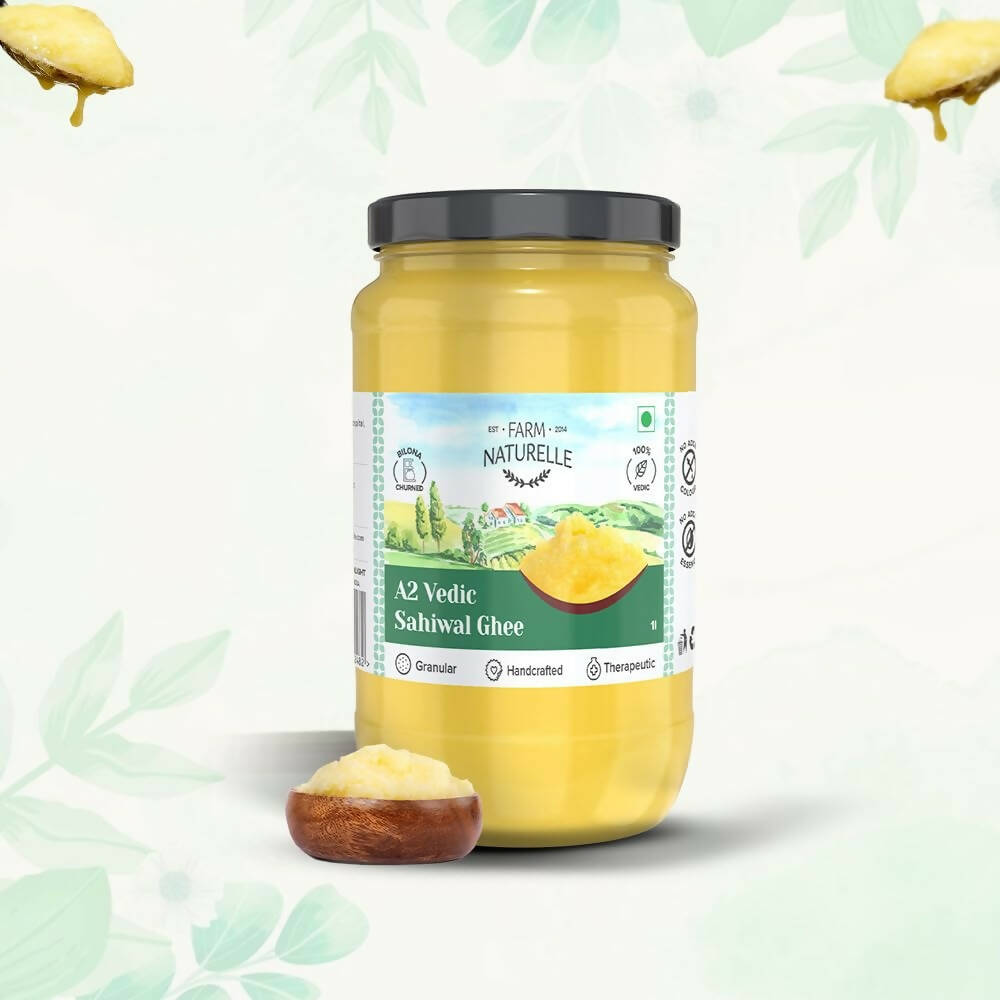 Farm Naturelle A2 Vedic Sahiwal Ghee - Desi Cow Ghee | Natural, Healthy, and Pure | Cultured Cow Ghee Farm Naturelle