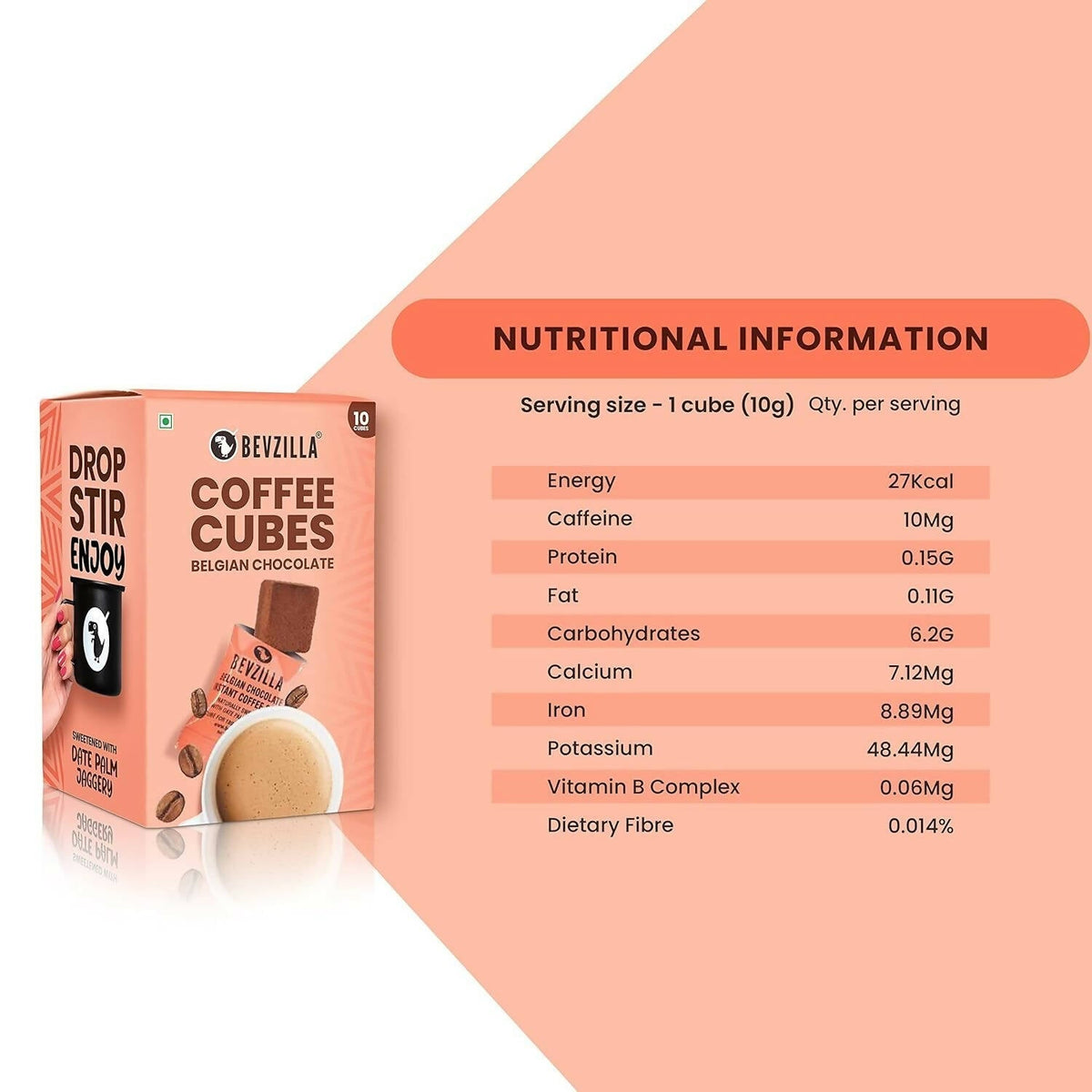 Bevzilla Instant Coffee Cubes Pack with Organic Date Palm Jaggery - Belgian Chocolate Bevzilla