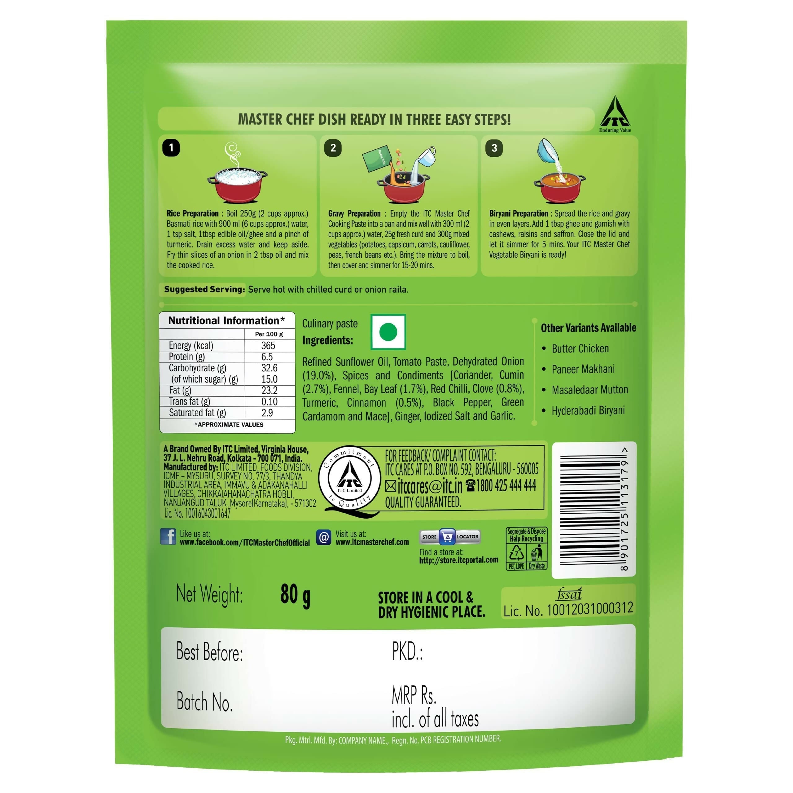 ITC Master Chef Vegetable Biryani Cooking Paste ITC Master Chef