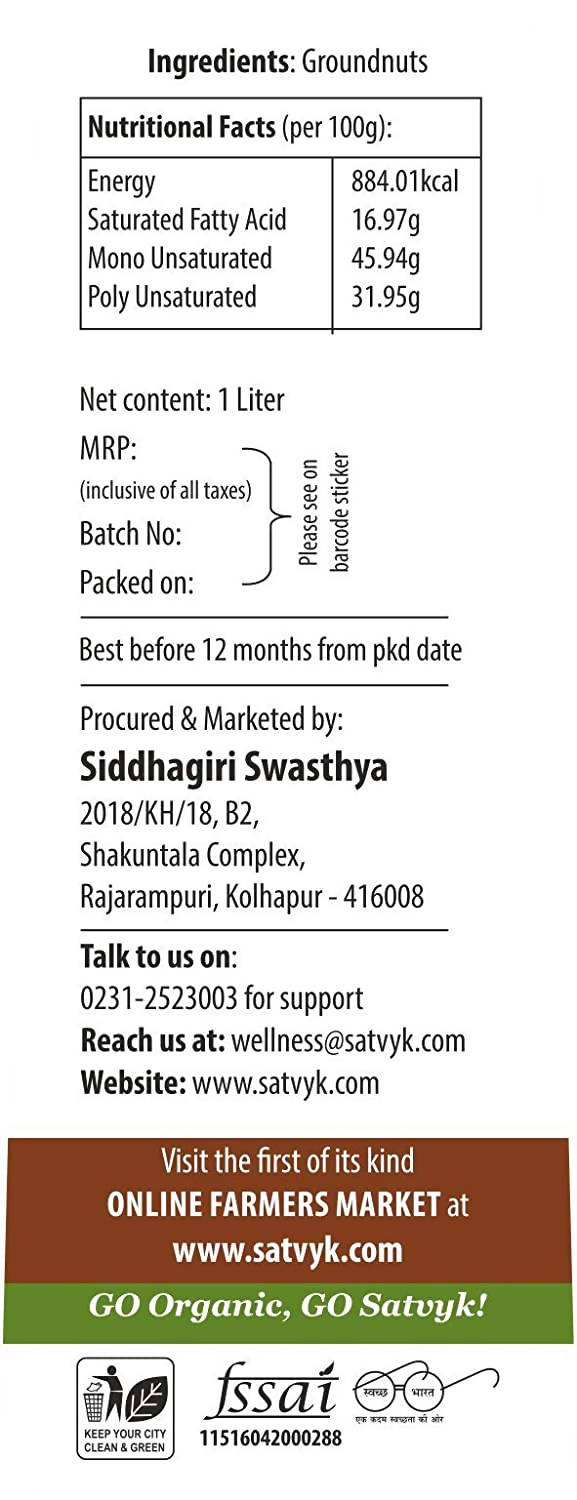 Siddhagiri's Satvyk Organic Wood Pressed Groundnut Oil Siddhagiri's Satvyk