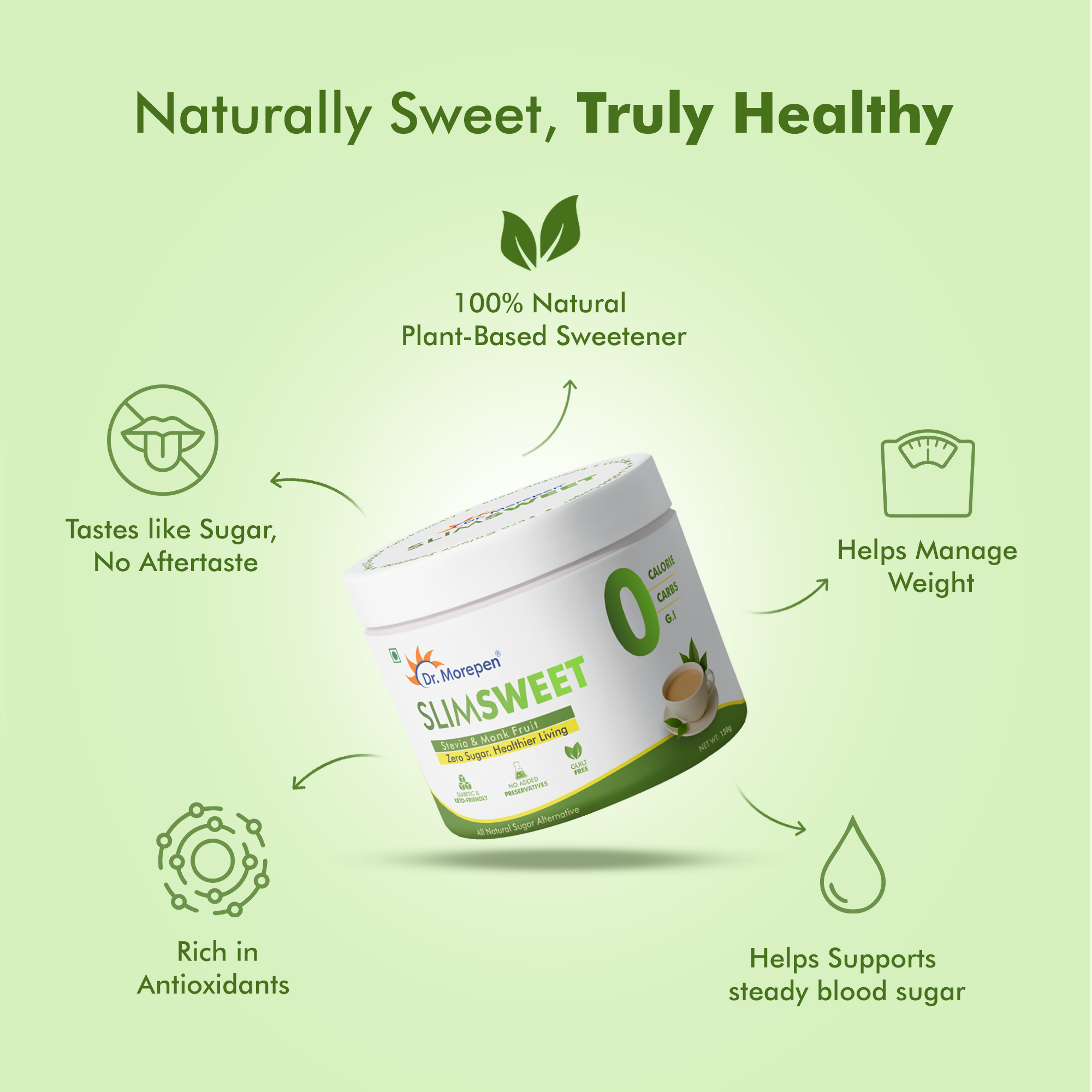 Dr. Morepen Slimsweet Natural Sugar Substitute with Stevia & Monk Fruit Dr. Morepen
