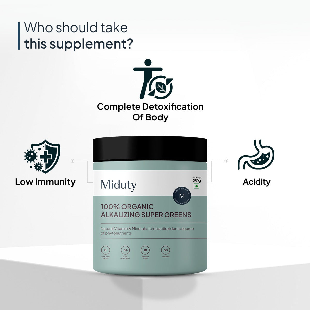 Miduty by Palak Notes 100% Organic Alkalizing Super Greens Powder Palak Notes