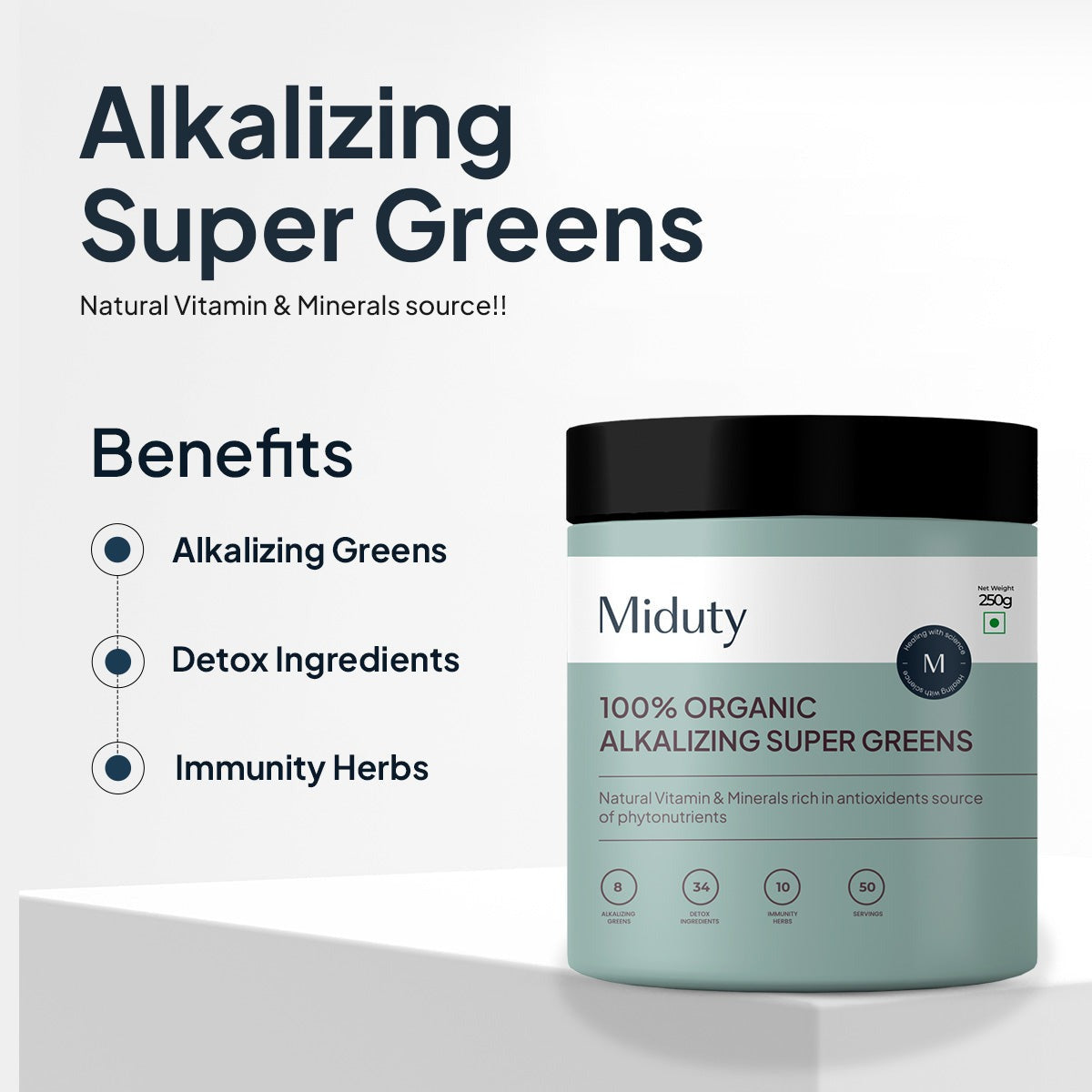 Miduty by Palak Notes 100% Organic Alkalizing Super Greens Powder Palak Notes