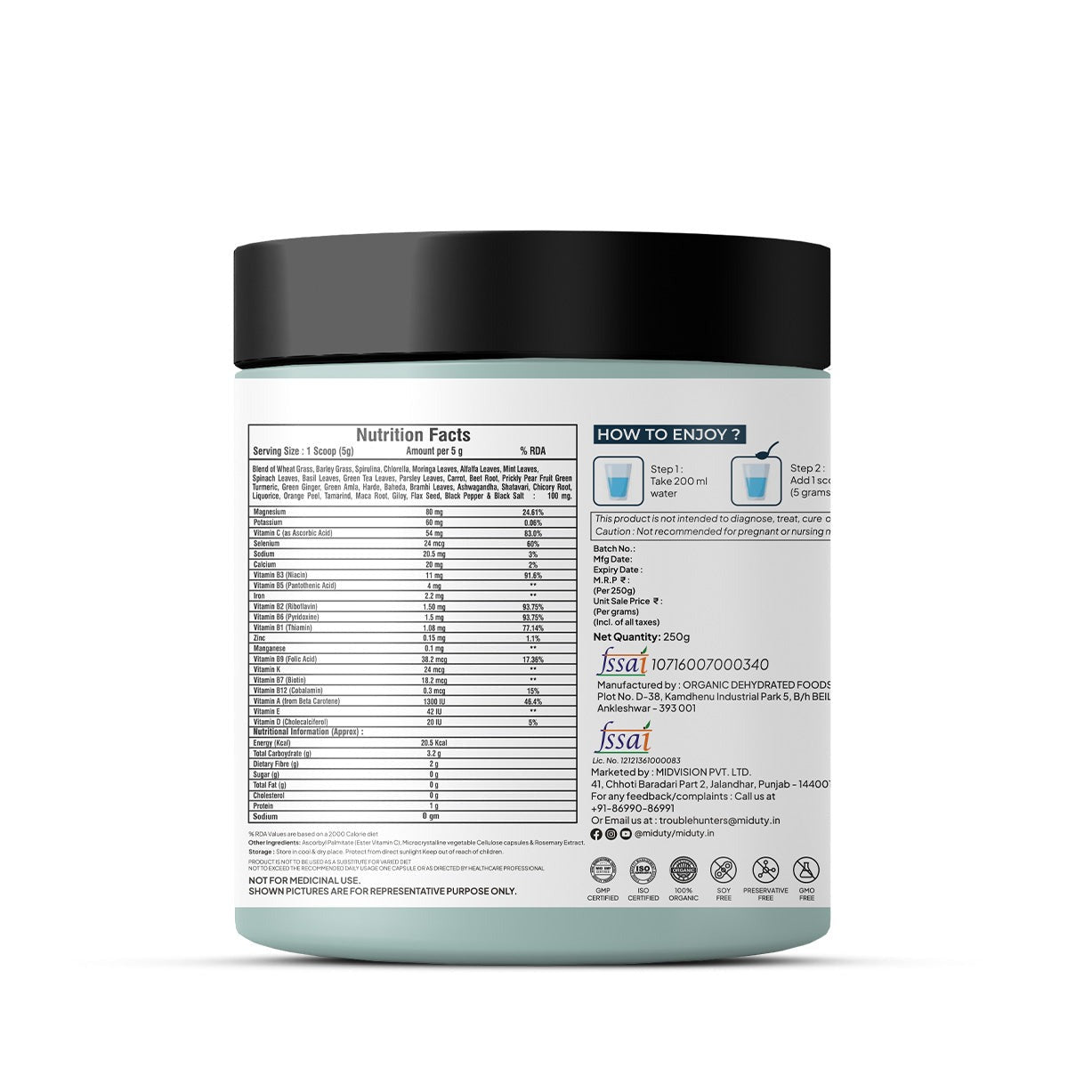 Miduty by Palak Notes 100% Organic Alkalizing Super Greens Powder Palak Notes