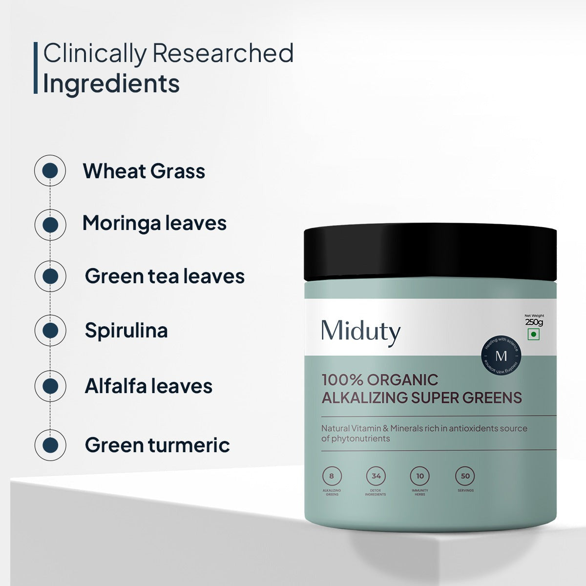 Miduty by Palak Notes 100% Organic Alkalizing Super Greens Powder Palak Notes