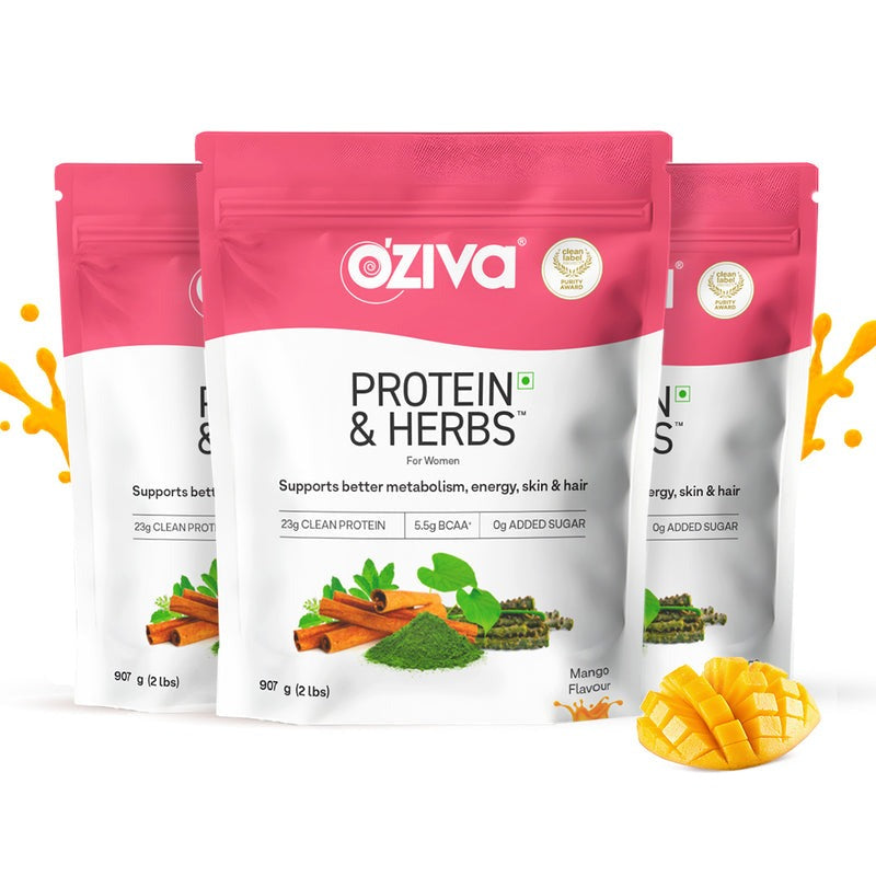 OZiva Protein & Herbs for Women - Protein Powder to Reduce Body Fat, Manage Weight & Metabolism, No Added Sugar - Safuron