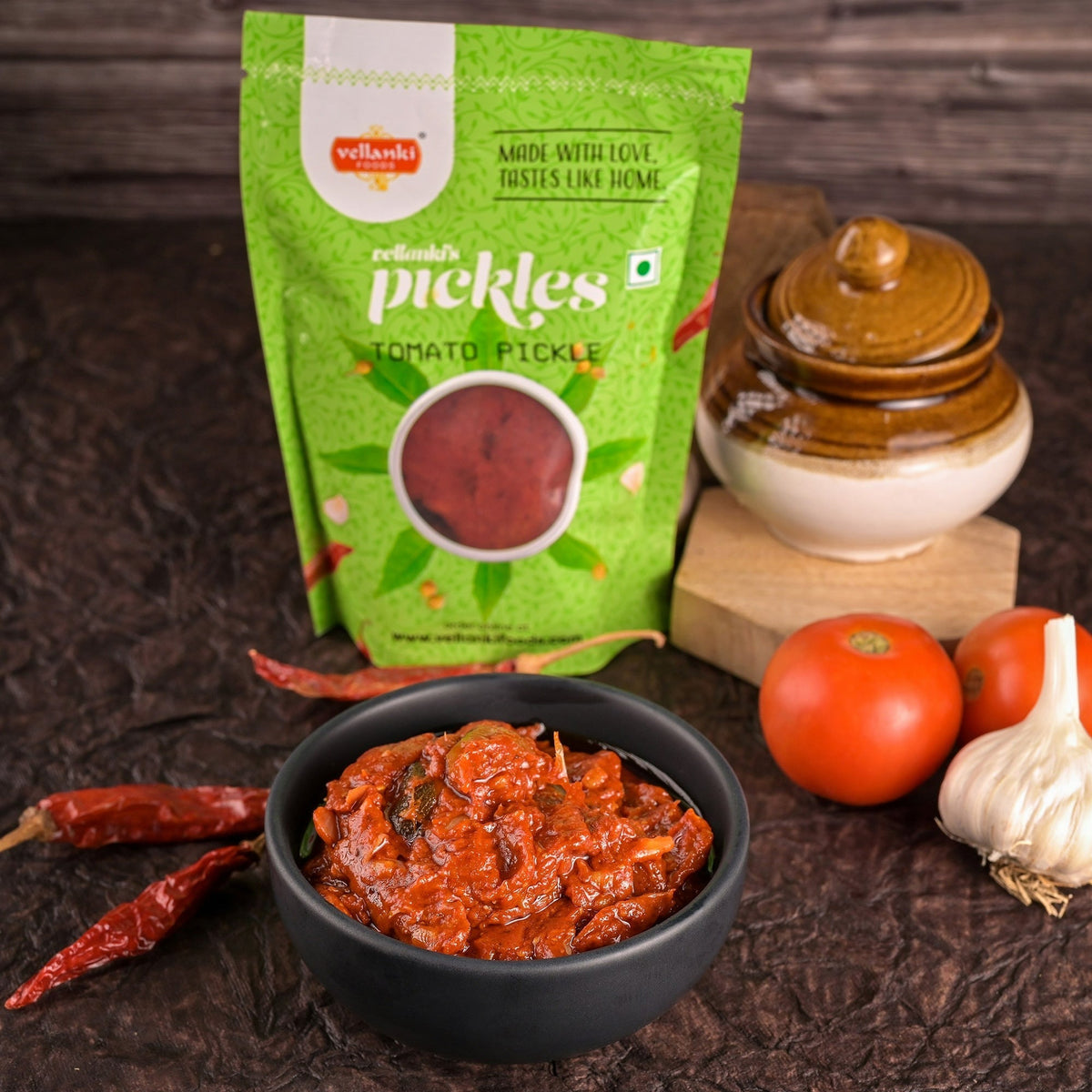 Vellanki Foods Andhra Special Tomato Pickle with Garlic | Authentic Telugu Style Tamatar Achar | Traditional South Indian Pickes Vellanki Foods