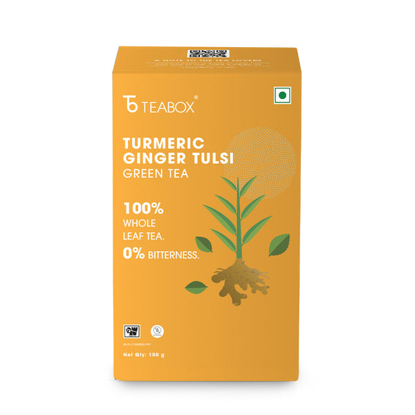 Teabox Organic Turmeric Ginger Tulsi Green Tea Loose Leaves - Safuron