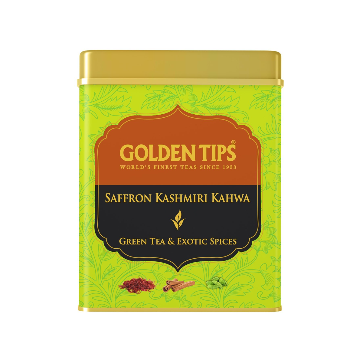 Golden Tips Kashmiri Kahwa Green Tea - Tin Can - Safuron