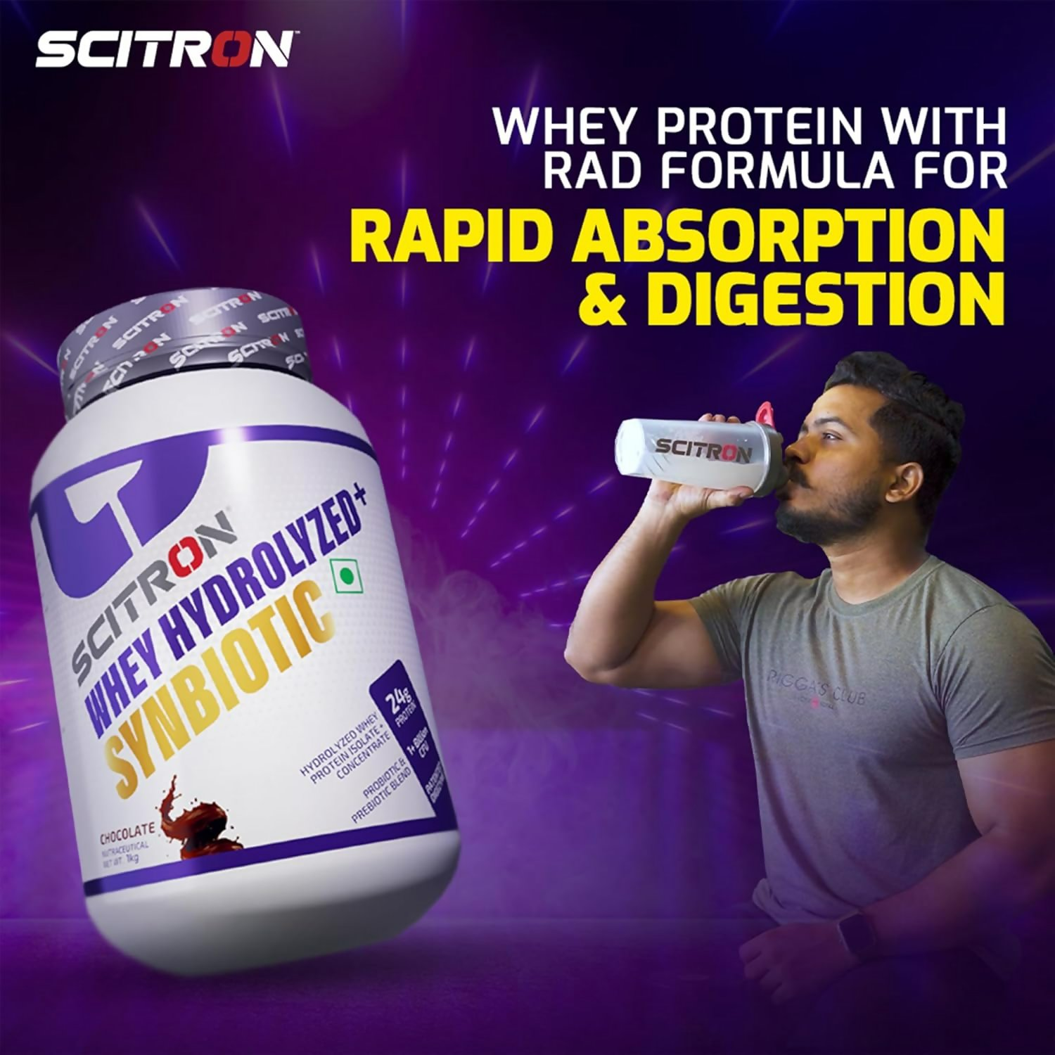 Scitron Whey Hydrolyzed Synbiotic 100% Hydrolyzed Protein Powder Chocolate Flavor Scitron