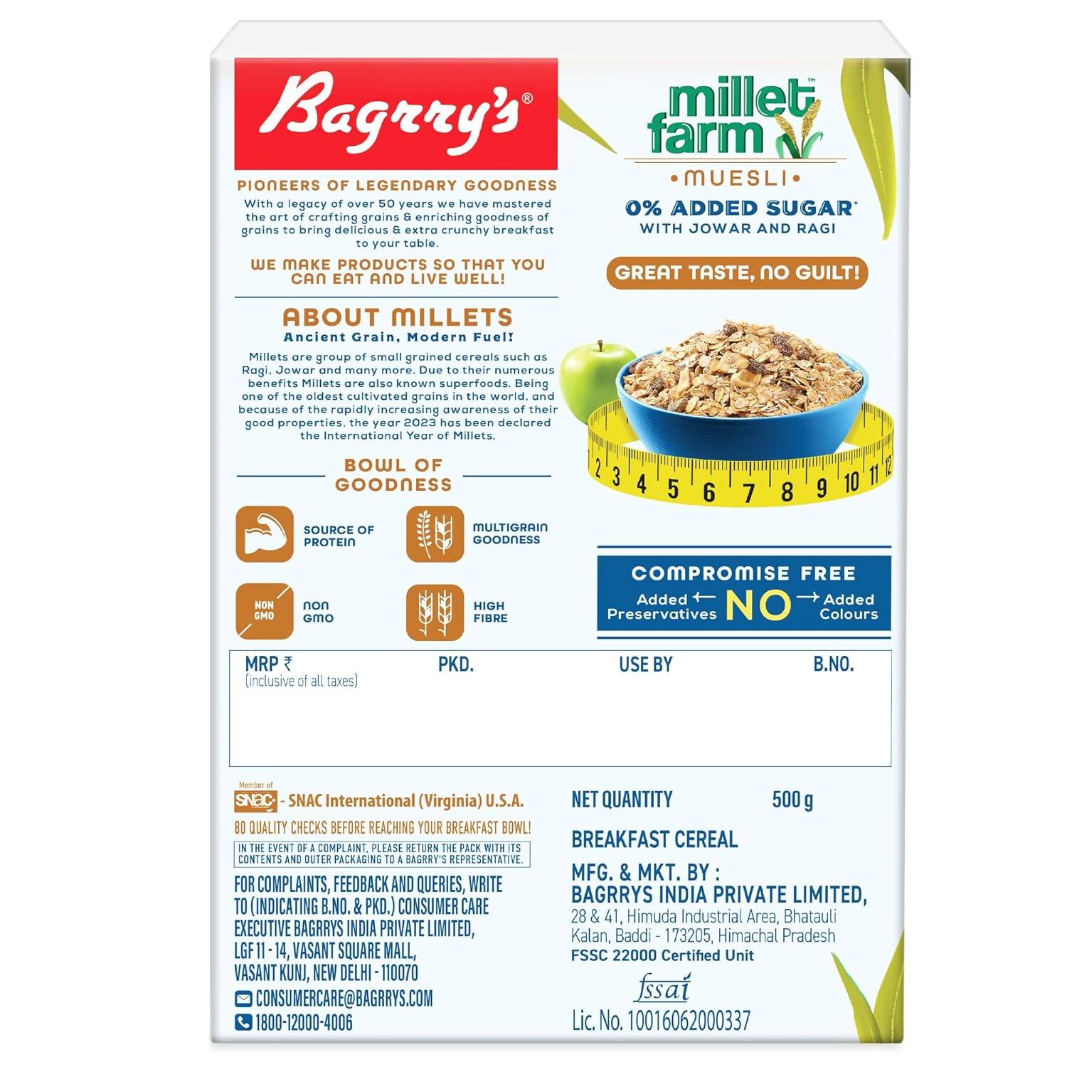 Bagrry's Millet Farm Muesli 0% Added Sugar with Jowar and Ragi Bagrry's