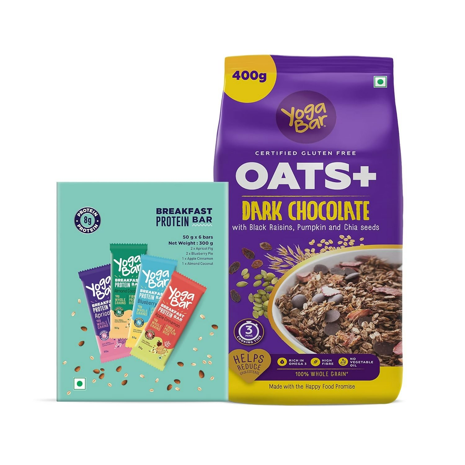 Yoga Bar Breakfast Protein Variety Box - Dark Chocolate Flavour Premium Super Oats Combo Pack - Safuron