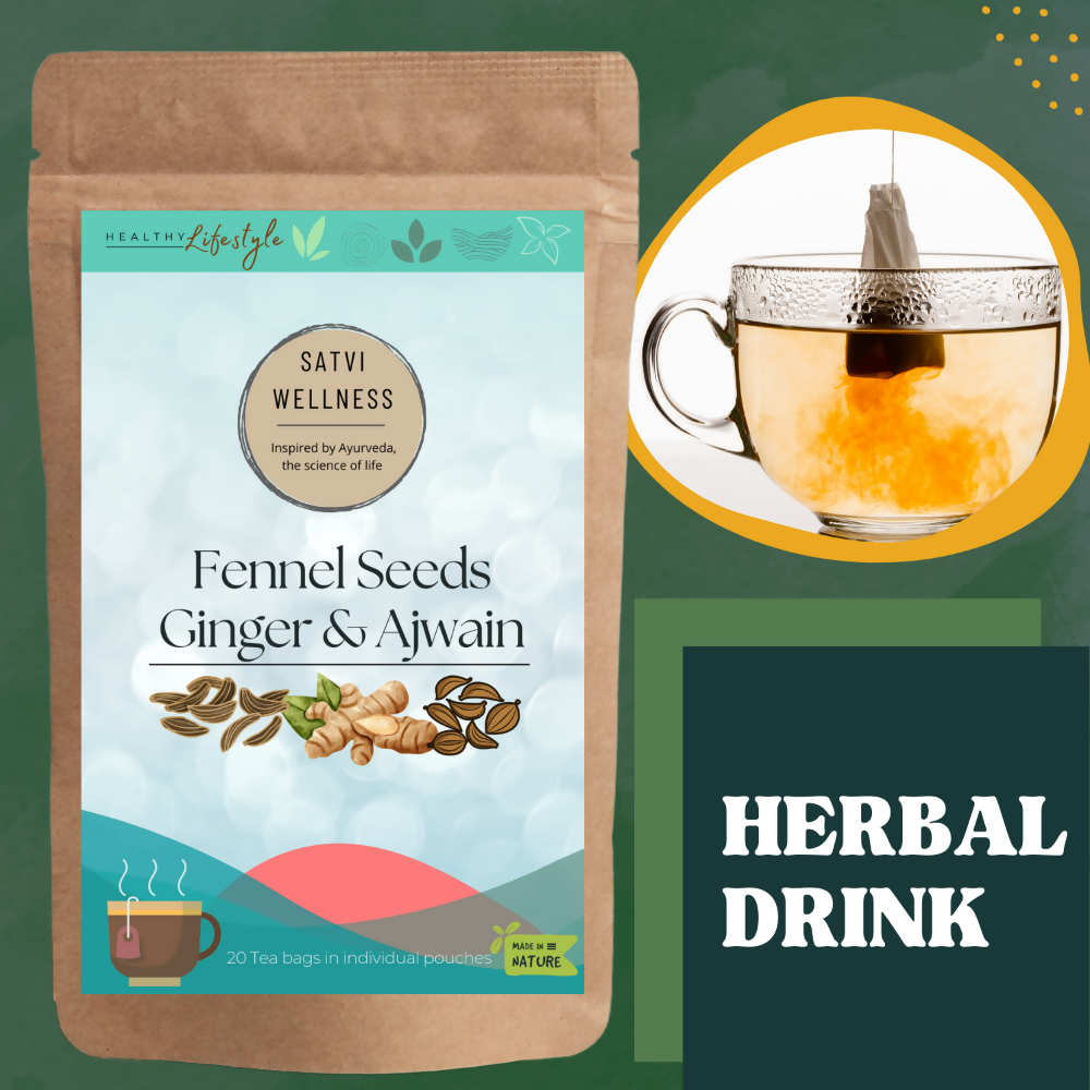 Satvi Wellness Fennel Ginger Ajwain Tea | Fennel Tea | Ginger Tea | Ajwain Tea | Herbal Tea Satvi Wellness
