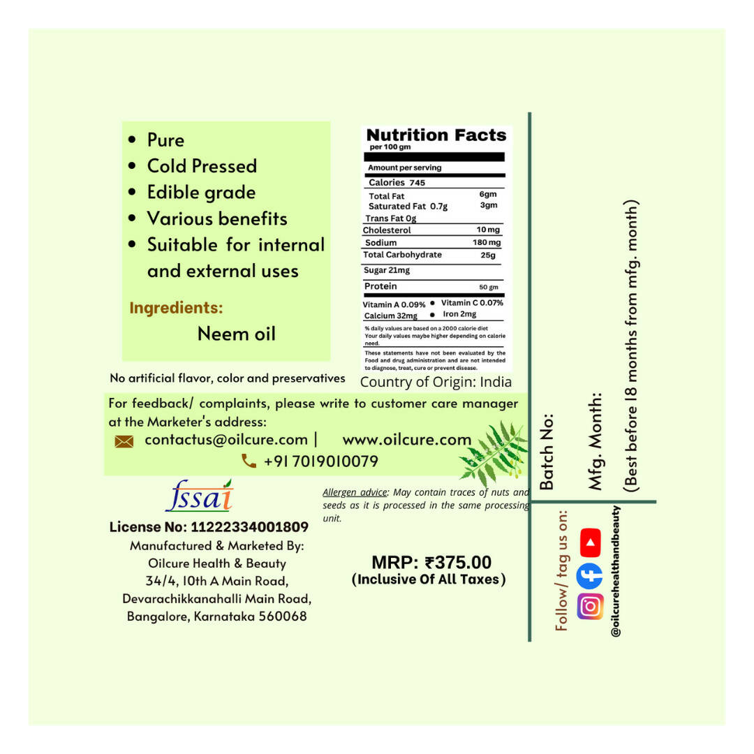 Oilcure Neem Oil Cold Pressed Oilcure
