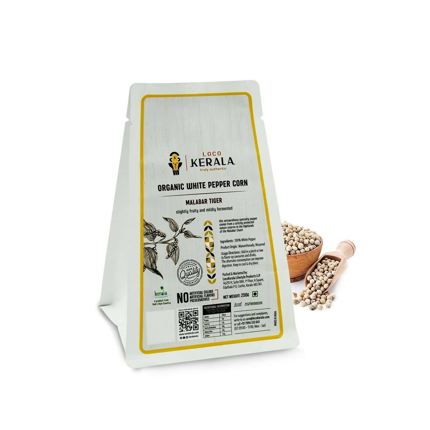 LocoKerala Malabar Tiger Organic White Pepper Corn - Safuron
