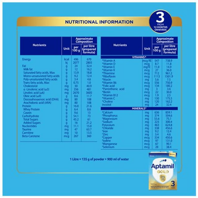 Aptamil Gold Follow-Up Formula Stage 3 Powder (From 12 Months Onwards) Aptamil