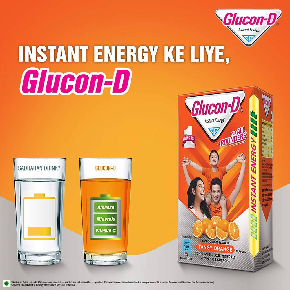 Glucon-D Instant Energy Health Drink - Tangy Orange | Tangy Orange Glucose Powder | Instant Energy & Immunity Recharge | With Vitamin C & Calcium Glucon-D