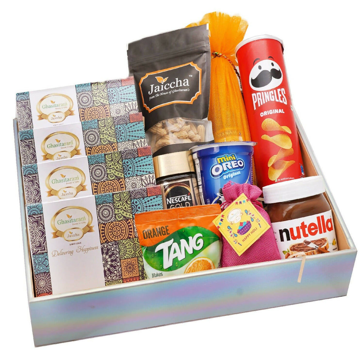 Ghasitaram Colourful Hamper Basket of Holi Goodies - Safuron