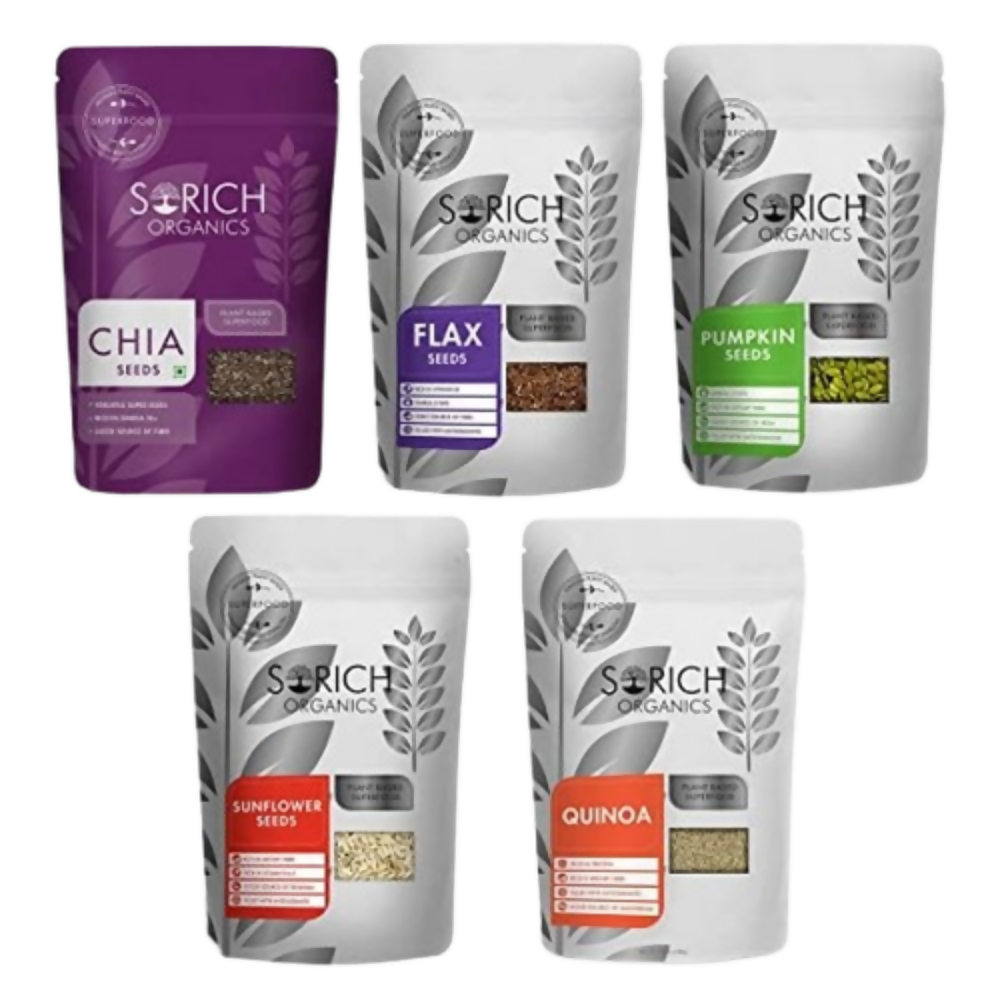 Sorich Organics Combo of Chia, Pumpkin, Sunflower, Flax and Quinoa Seeds for Eating - Safuron