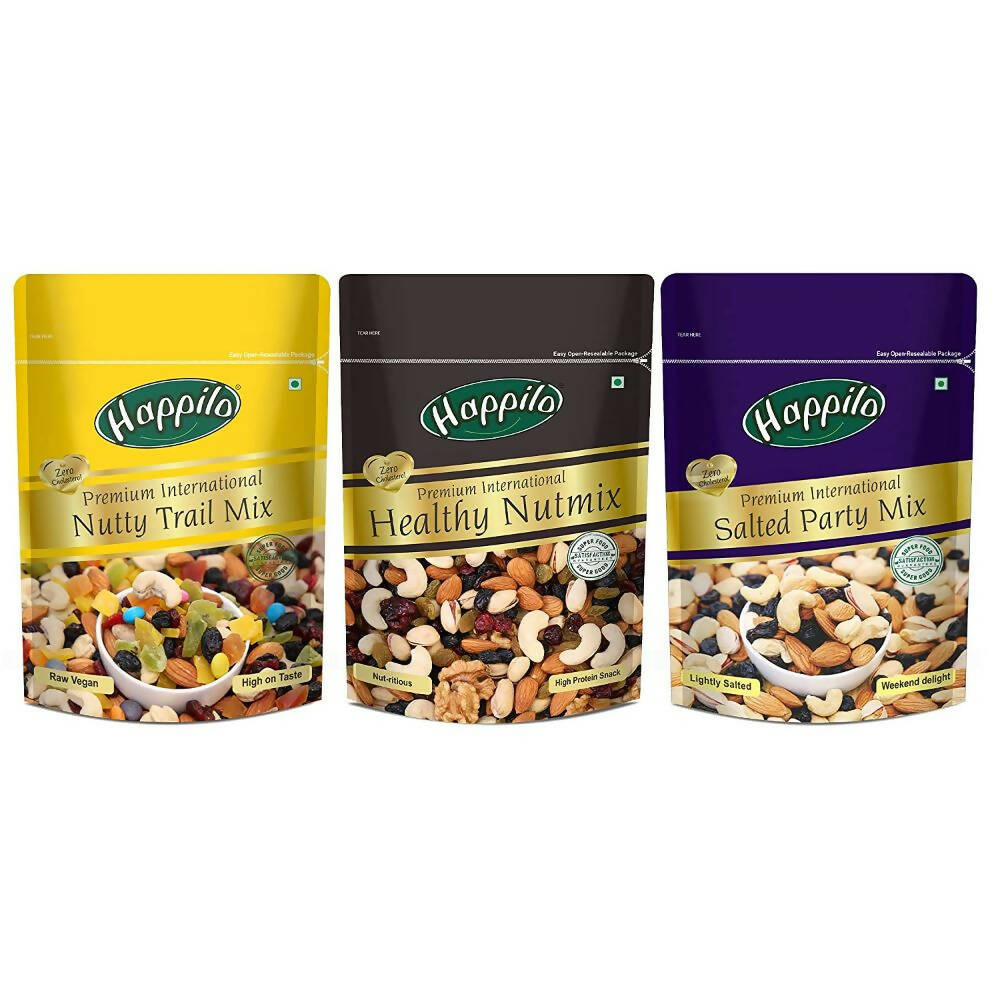 Happilo Premium Nuts & Dry Fruit Combo (Trail Mix, Nut Mix & Party Mix) - Safuron
