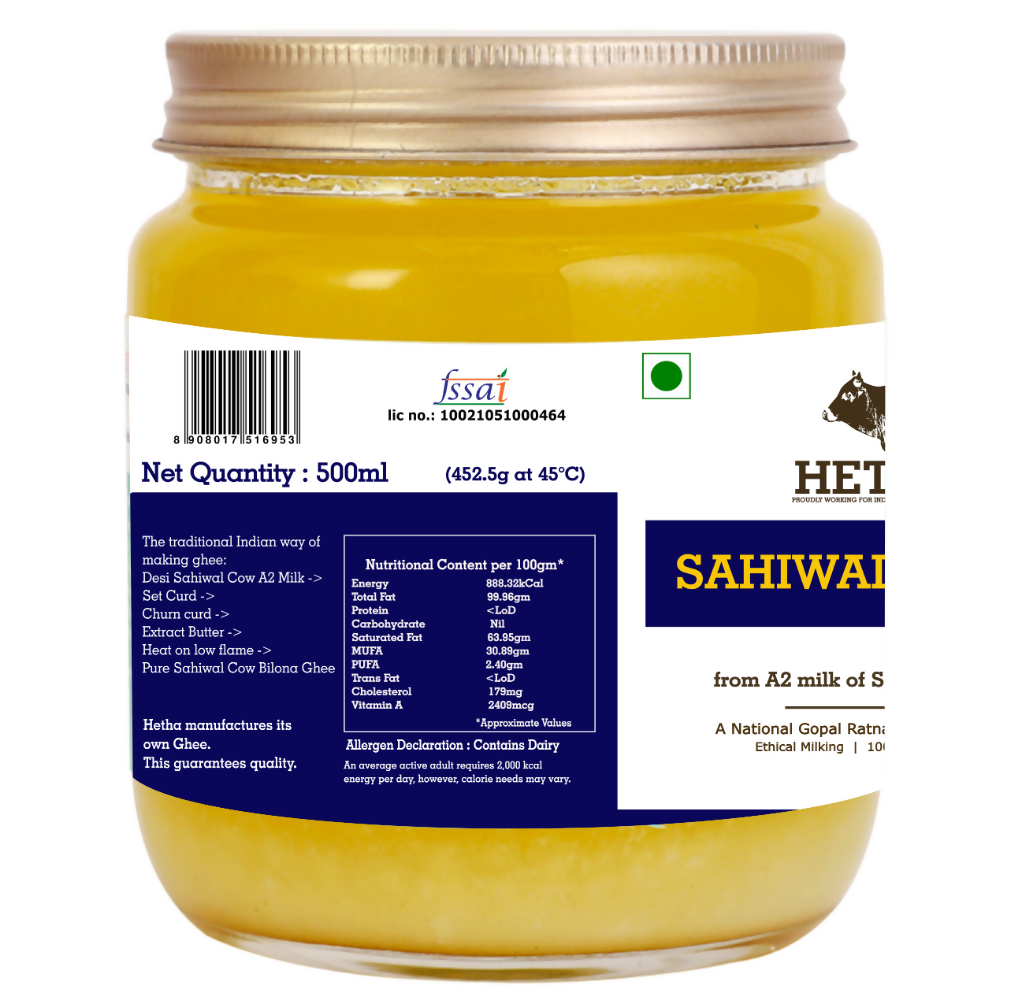 Hetha Sahiwal Cow A2 Cultured Bilona Ghee / A2 Ghee Hetha