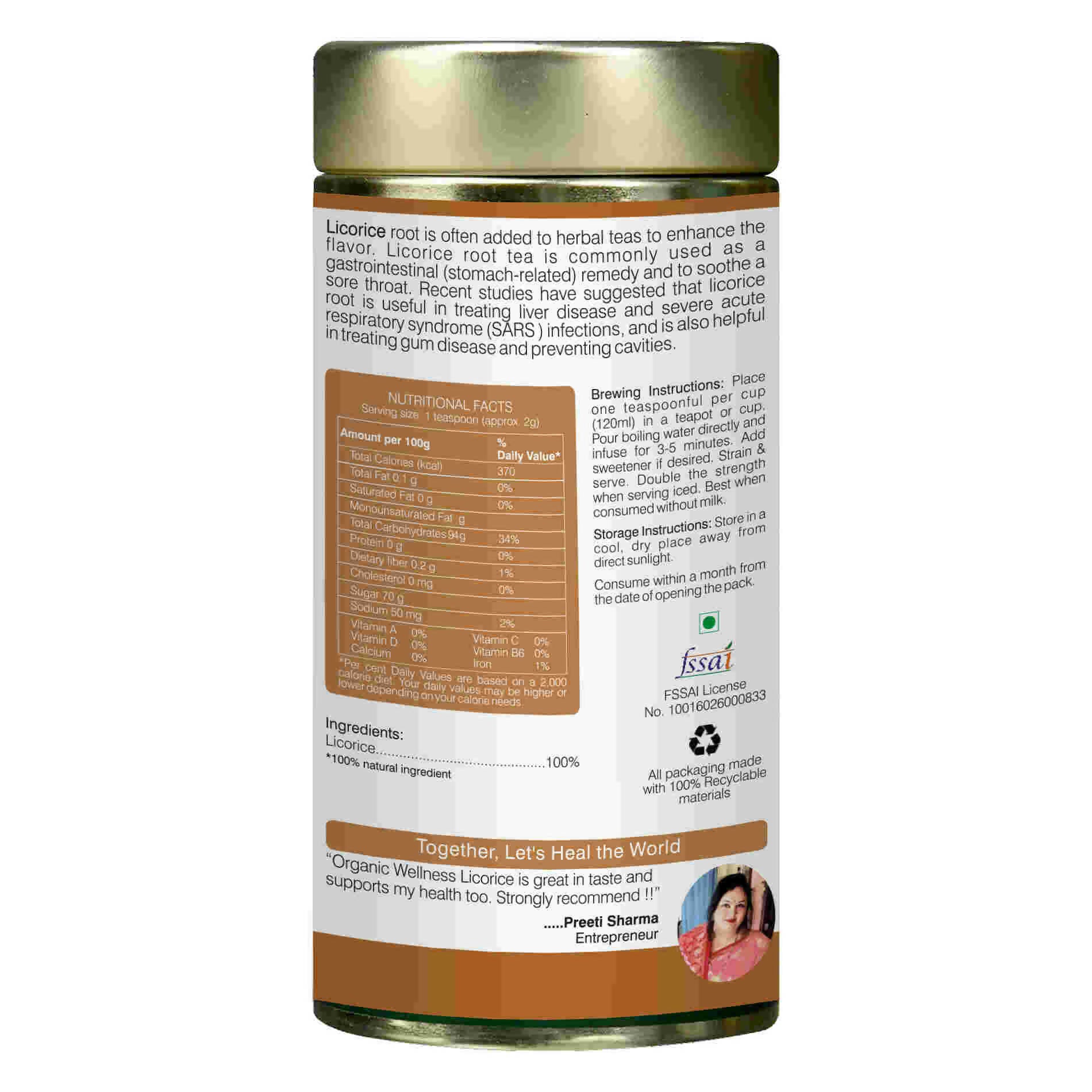 Organic Wellness Licorice Tea Tin Pack Organic Wellness