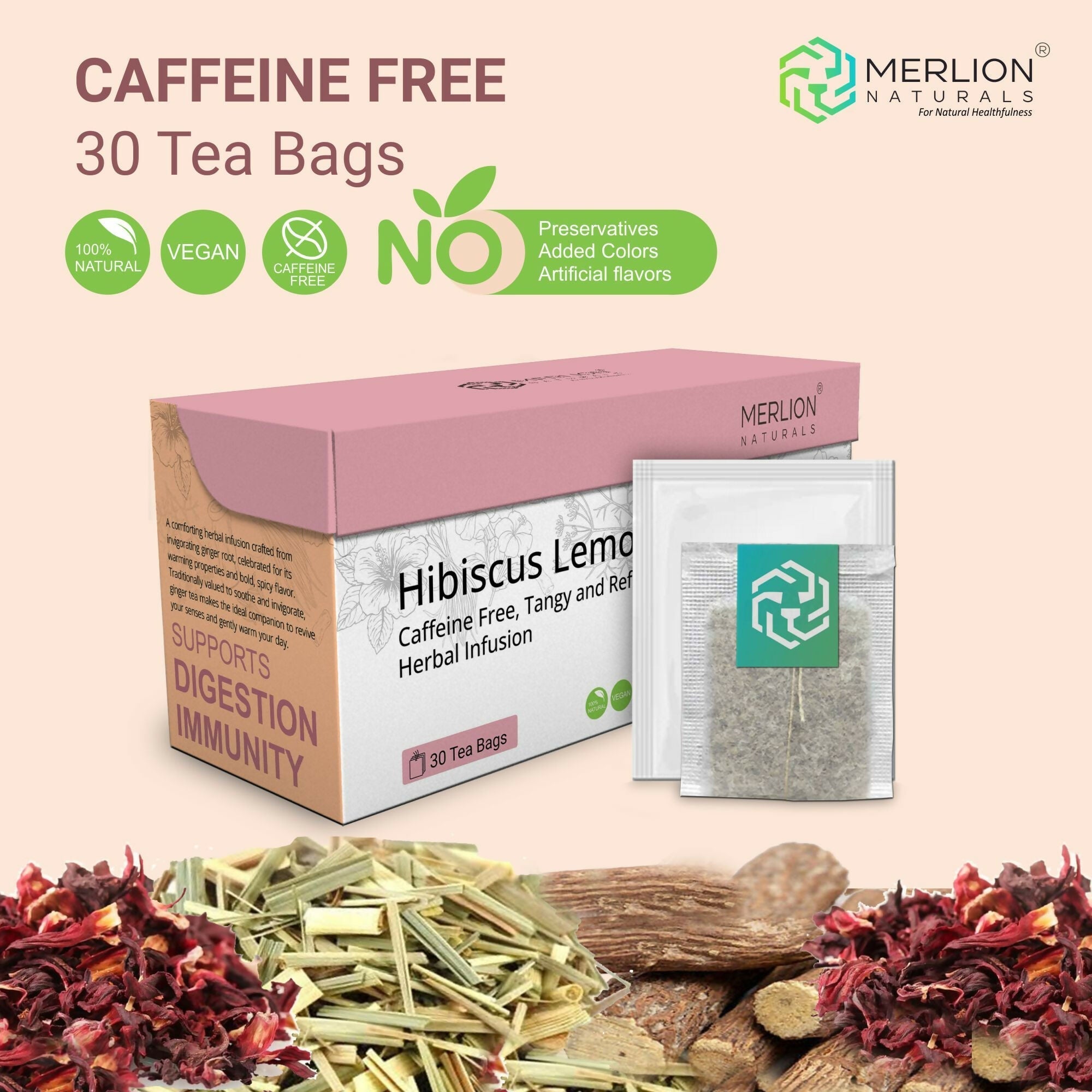 Merlion Naturals Hibiscus Lemongrass Tea Bags Merlion Naturals