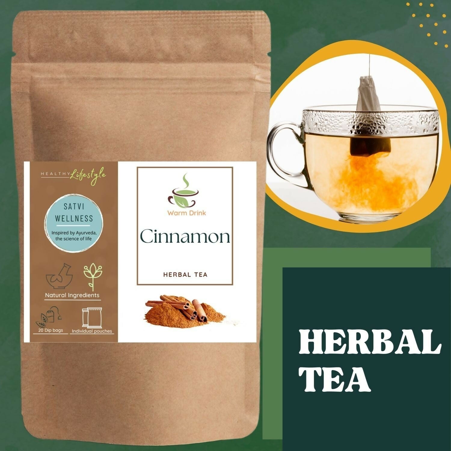 Satvi Wellness Cinnamon Tea Bags | Herbal Tea Satvi Wellness