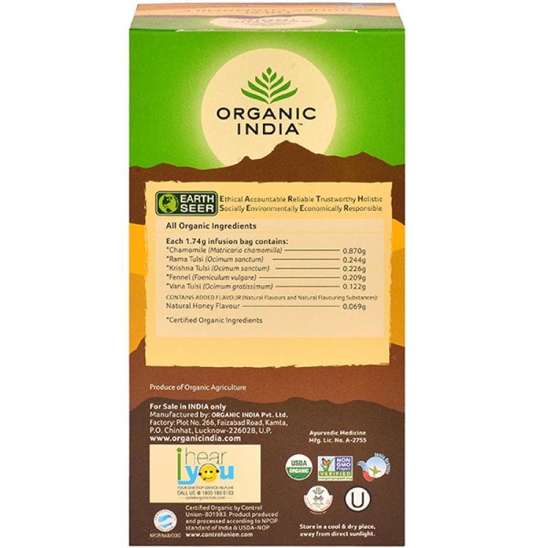 Organic India Tulsi Honey Chamomile 25 Tea Bags Organic India
