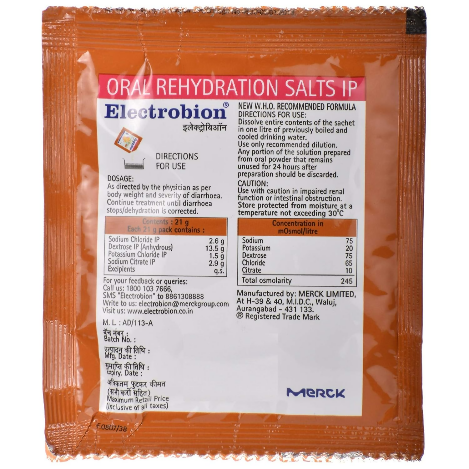Electrobion - Oral Rehydration Powder (Orange Flavour) Generic