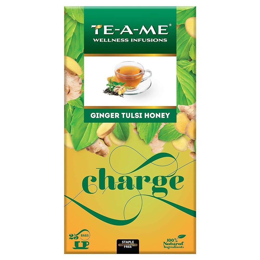 TE-A-ME Charge Ginger Tulsi Honey Herbal Infusion Tea Bags TE-A-ME