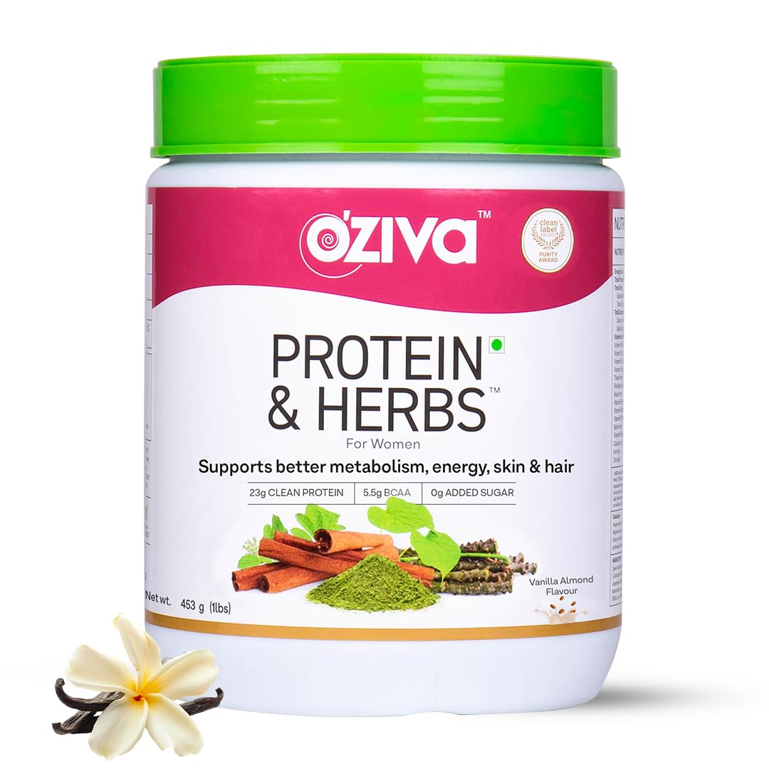 OZiva Protein & Herbs for Women - Protein Powder to Reduce Body Fat, Manage Weight & Metabolism, No Added Sugar - Safuron