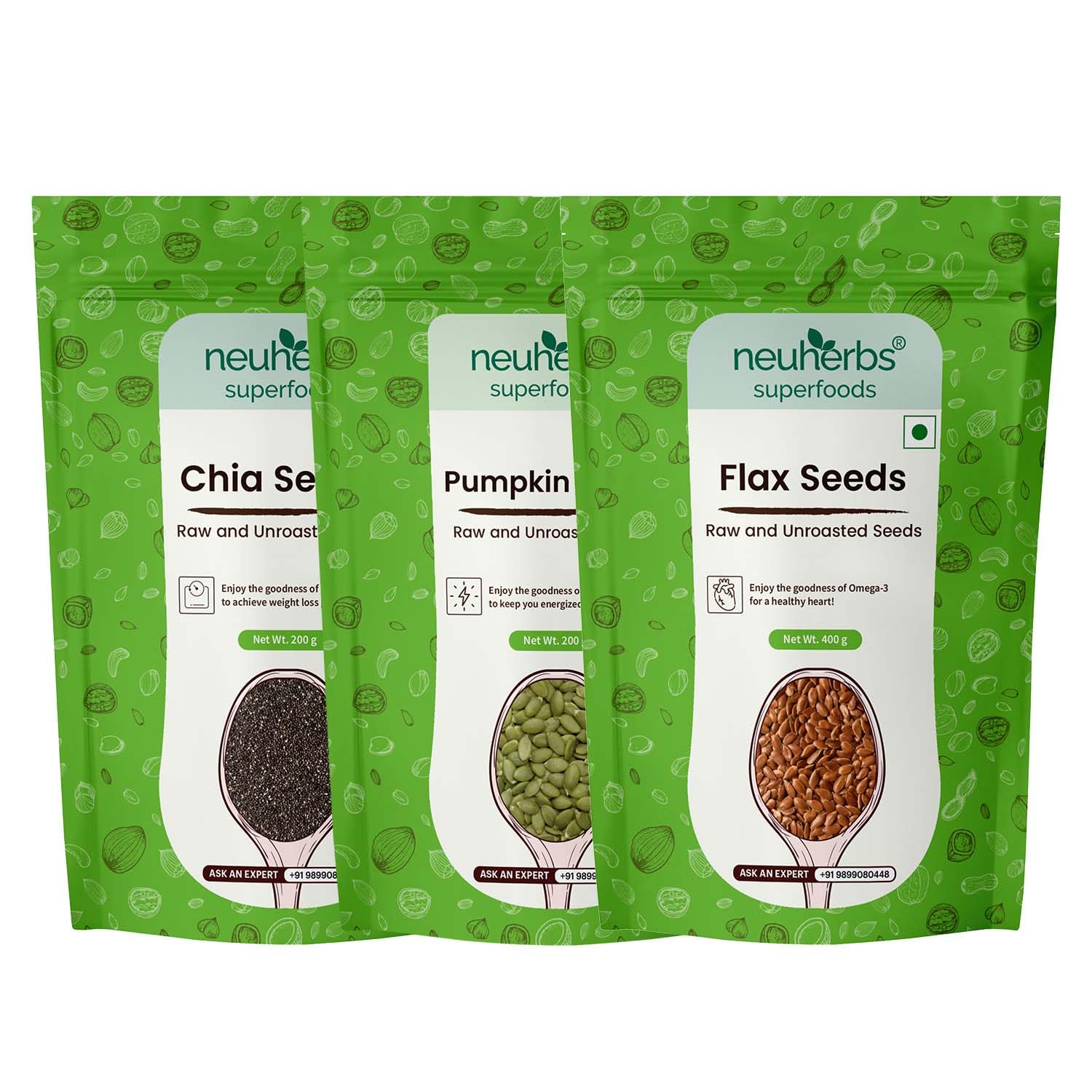 Neuherbs Organic Flax, Chia, and Pumpkin Seeds Combo - Safuron