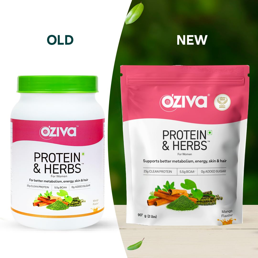 OZiva Protein & Herbs for Women - Protein Powder to Reduce Body Fat, Manage Weight & Metabolism, No Added Sugar OZiva