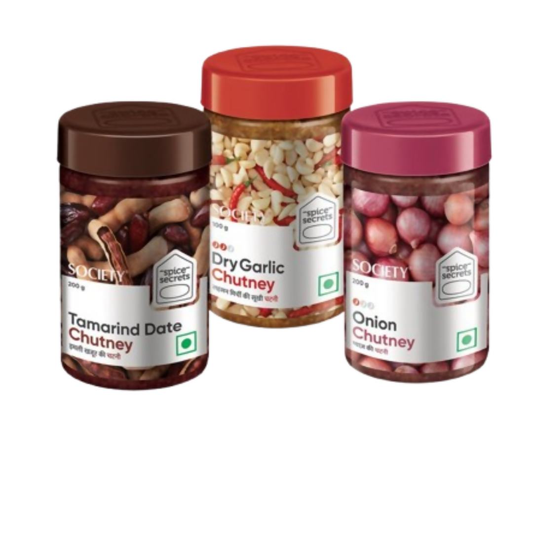 Society Onion Chutney & Dry Garlic Chutney & Tamarind Date Chutney Combo - Safuron